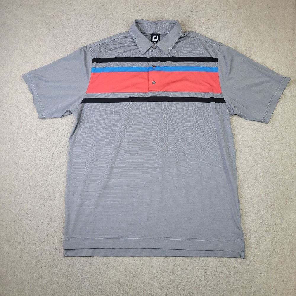 FootJoy Golf Polo Shirt Mens XL Gray Red Striped Short Sleeve Performance